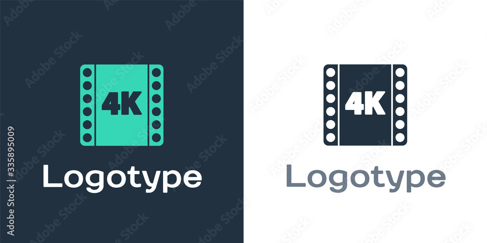 Logotype 4k movie, tape, frame icon isolated on white background. Logo design template element. Vect