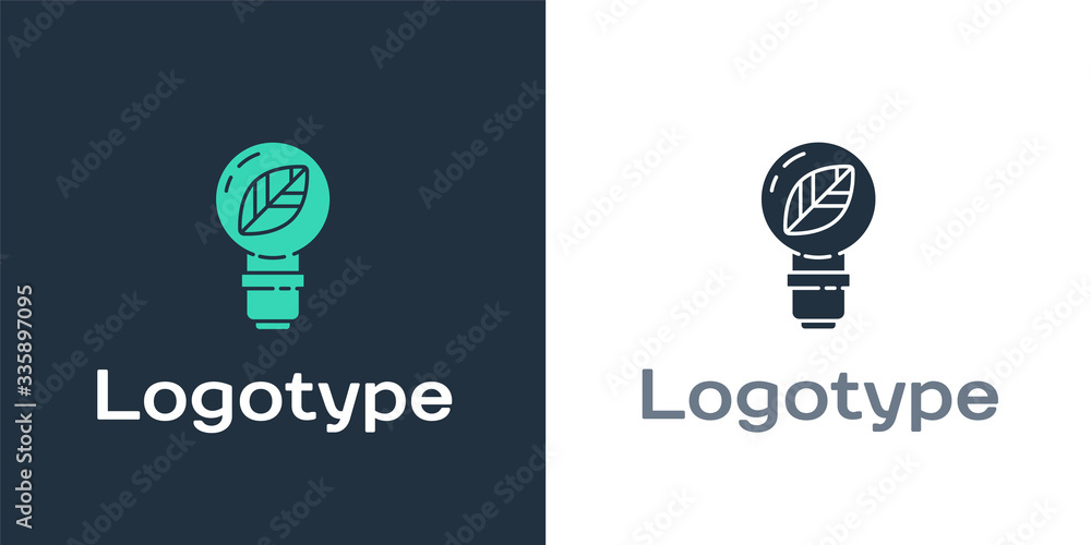 Logotype Light bulb with leaf icon isolated on white background. Eco energy concept. Alternative ene