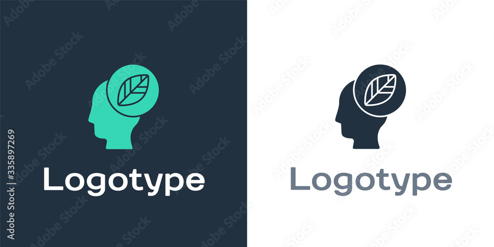 Logotype Human head with leaf inside icon isolated on white background. Logo design template element