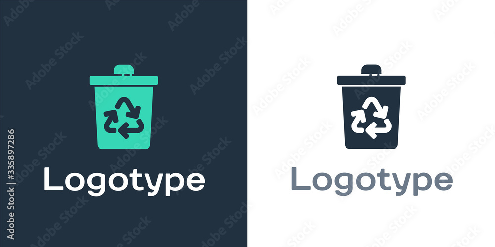 Logotype Recycle bin with recycle symbol icon isolated on white background. Trash can icon. Garbage 