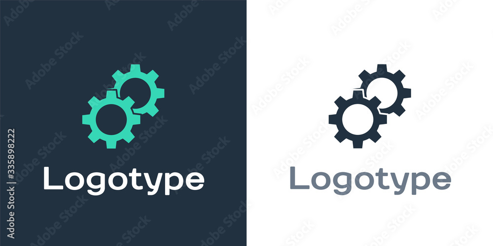 Logotype Gear icon isolated on white background. Cogwheel gear settings sign. Cog symbol. Logo desig