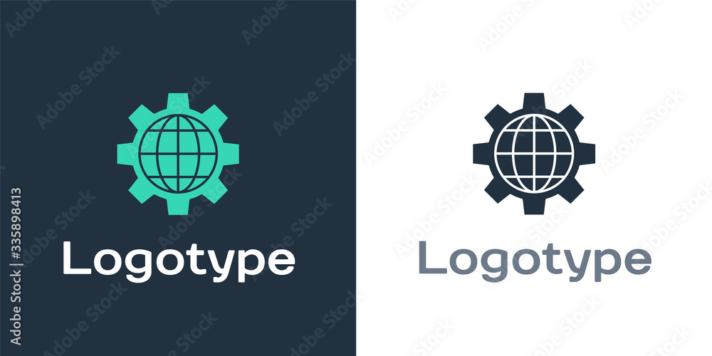 Logotype Globe of the Earth and gear or cog icon isolated on white background. Setting parameters. G