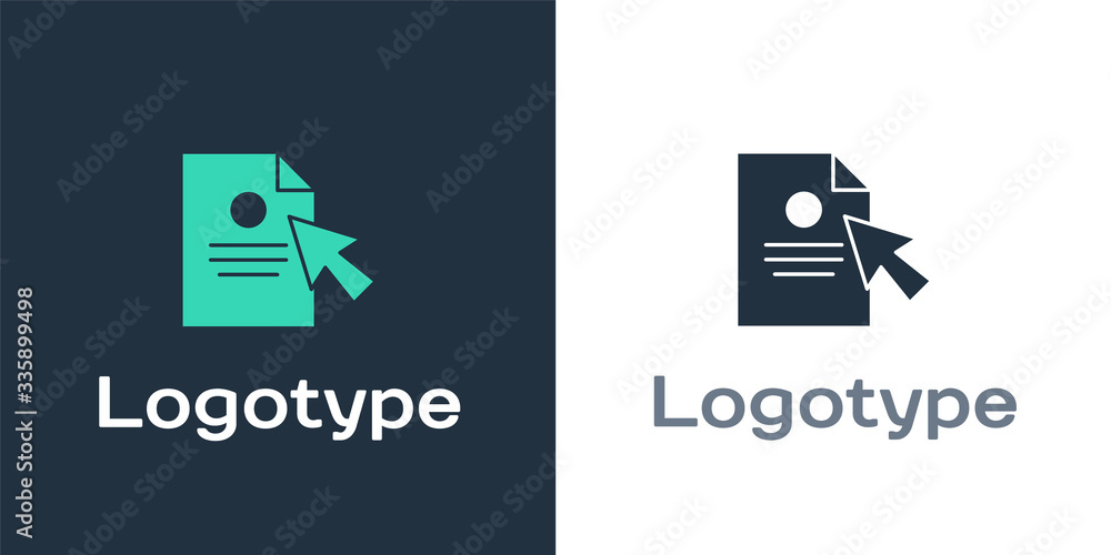 Logotype Document and cursor icon isolated on white background. File icon. Checklist icon. Business 