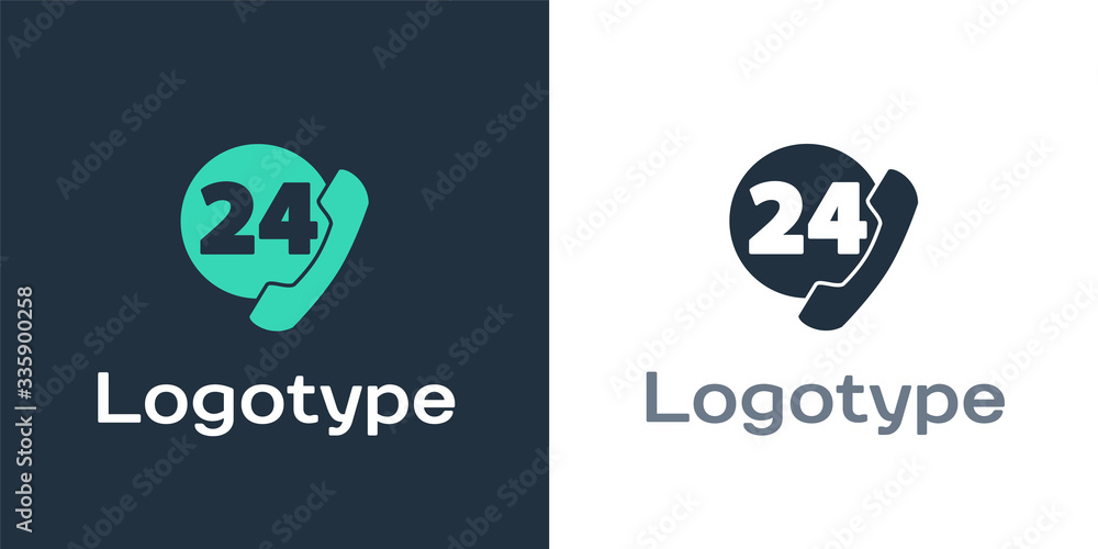 Logotype Telephone 24 hours support icon isolated on white background. All-day customer support call