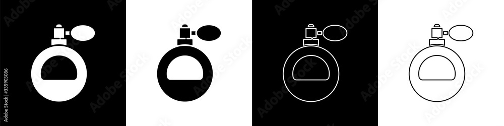 Set Perfume icon isolated on black and white background. Vector Illustration