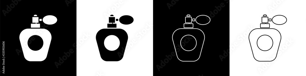 Set Perfume icon isolated on black and white background. Vector Illustration