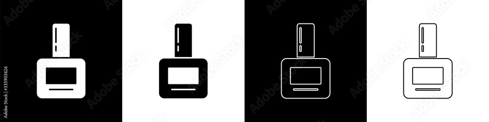 Set Nail polish bottle icon isolated on black and white background. Vector Illustration