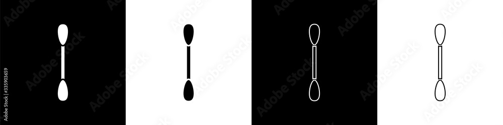 Set Cotton swab for ears icon isolated on black and white background. Vector Illustration