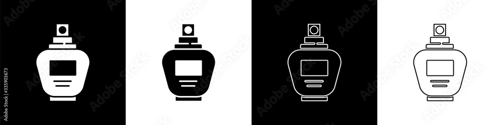 Set Perfume icon isolated on black and white background. Vector Illustration