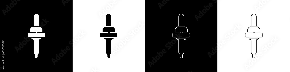 Set Pipette icon isolated on black and white background. Element of medical, cosmetic, chemistry lab