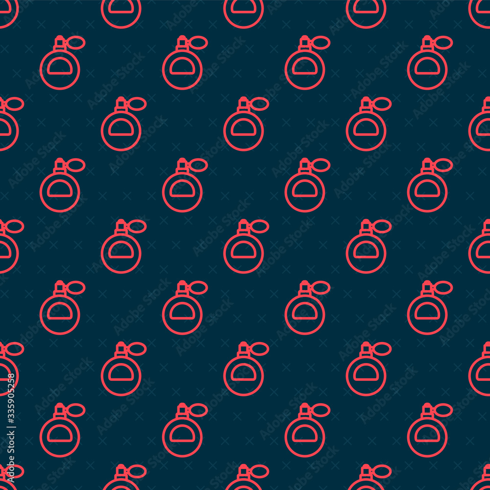 Red line Perfume icon isolated seamless pattern on black background. Vector Illustration