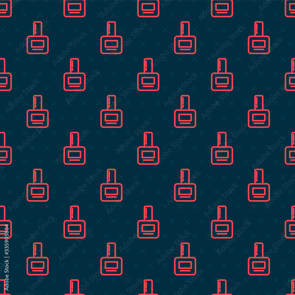 Red line Nail polish bottle icon isolated seamless pattern on black background. Vector Illustration