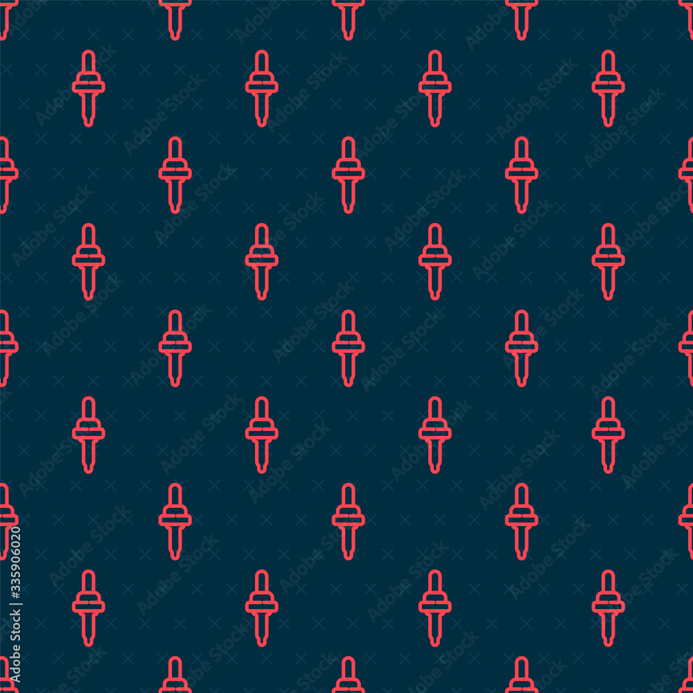 Red line Pipette icon isolated seamless pattern on black background. Element of medical, cosmetic, c