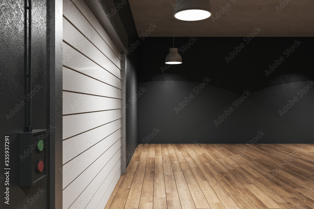 Warehouse interior with wooden flooring