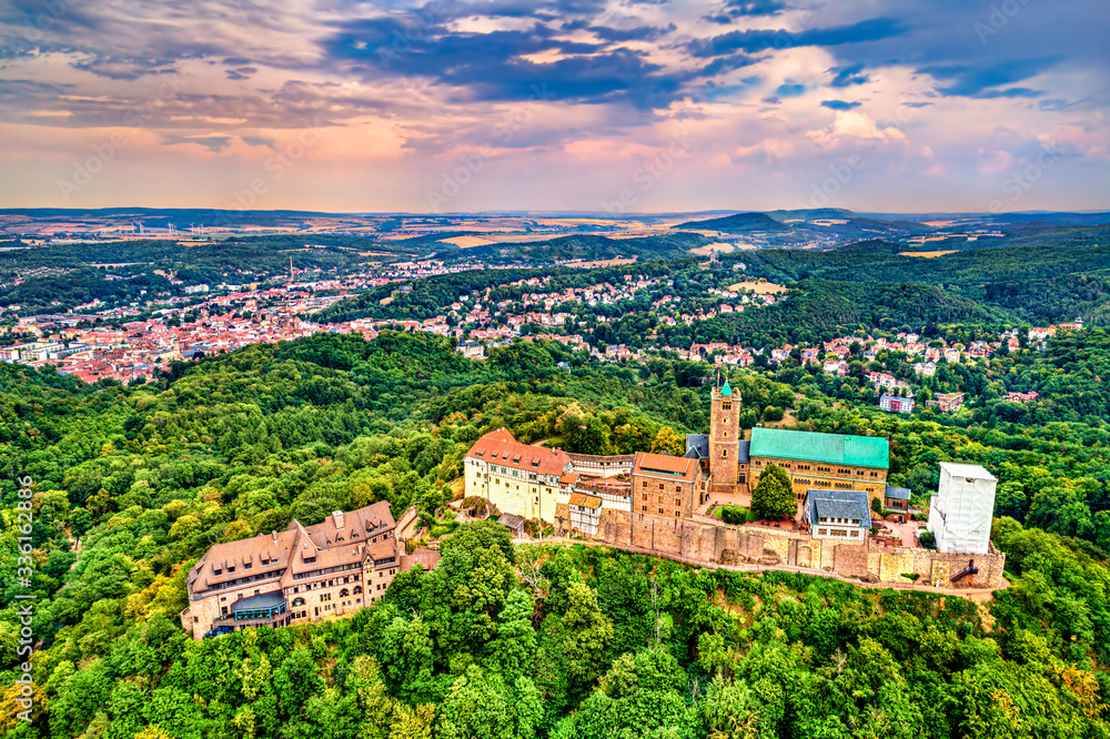 Aerial view of Wartburg Castle. UNESCO world heritage in Thuringia, Germany