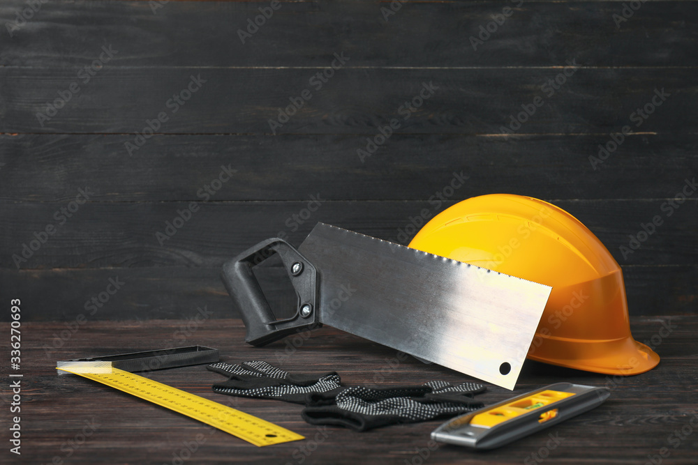 Builders supplies on dark background