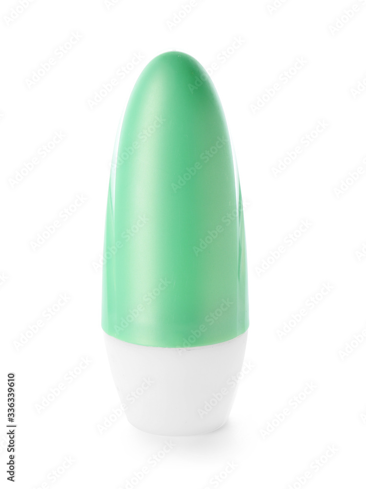 Roll-on deodorant on white background