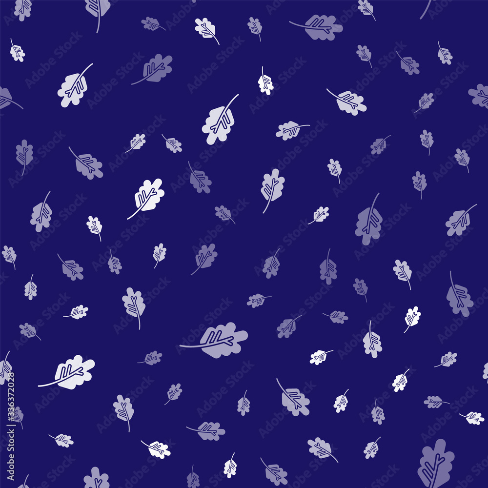 White Leaf icon isolated seamless pattern on blue background. Leaves sign. Fresh natural product sym