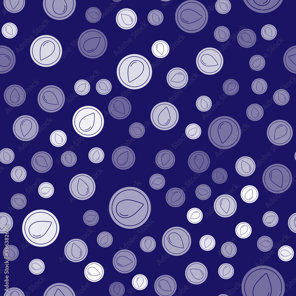 White Water drop icon isolated seamless pattern on blue background. Vector Illustration