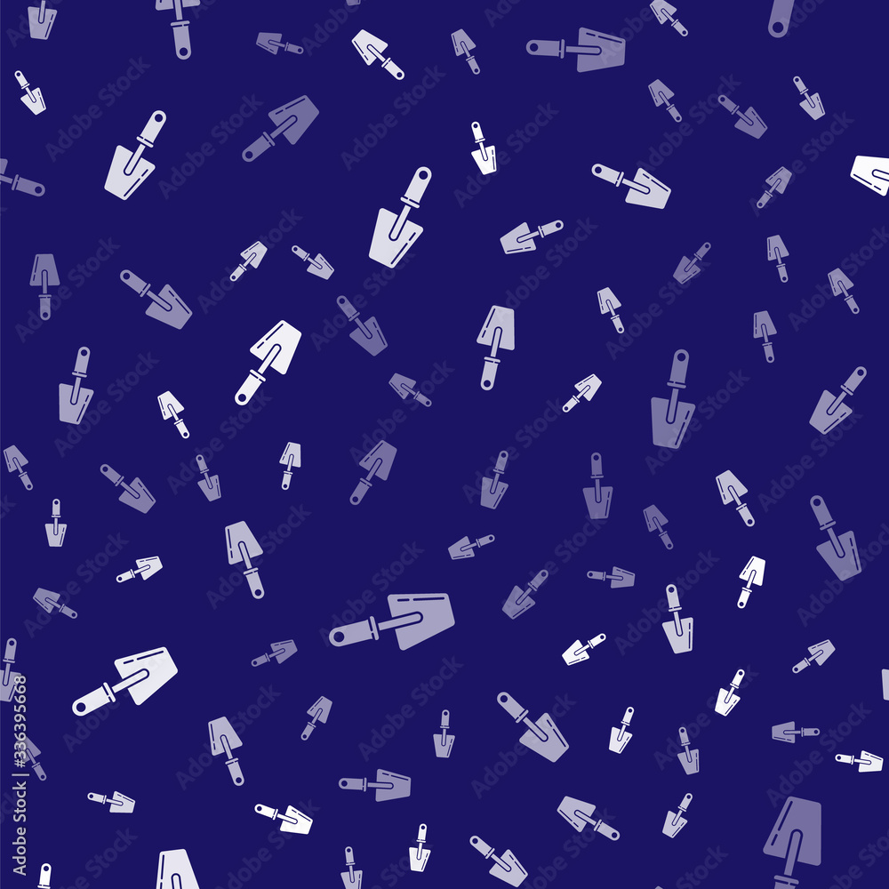 White Trowel icon isolated seamless pattern on blue background. Vector Illustration