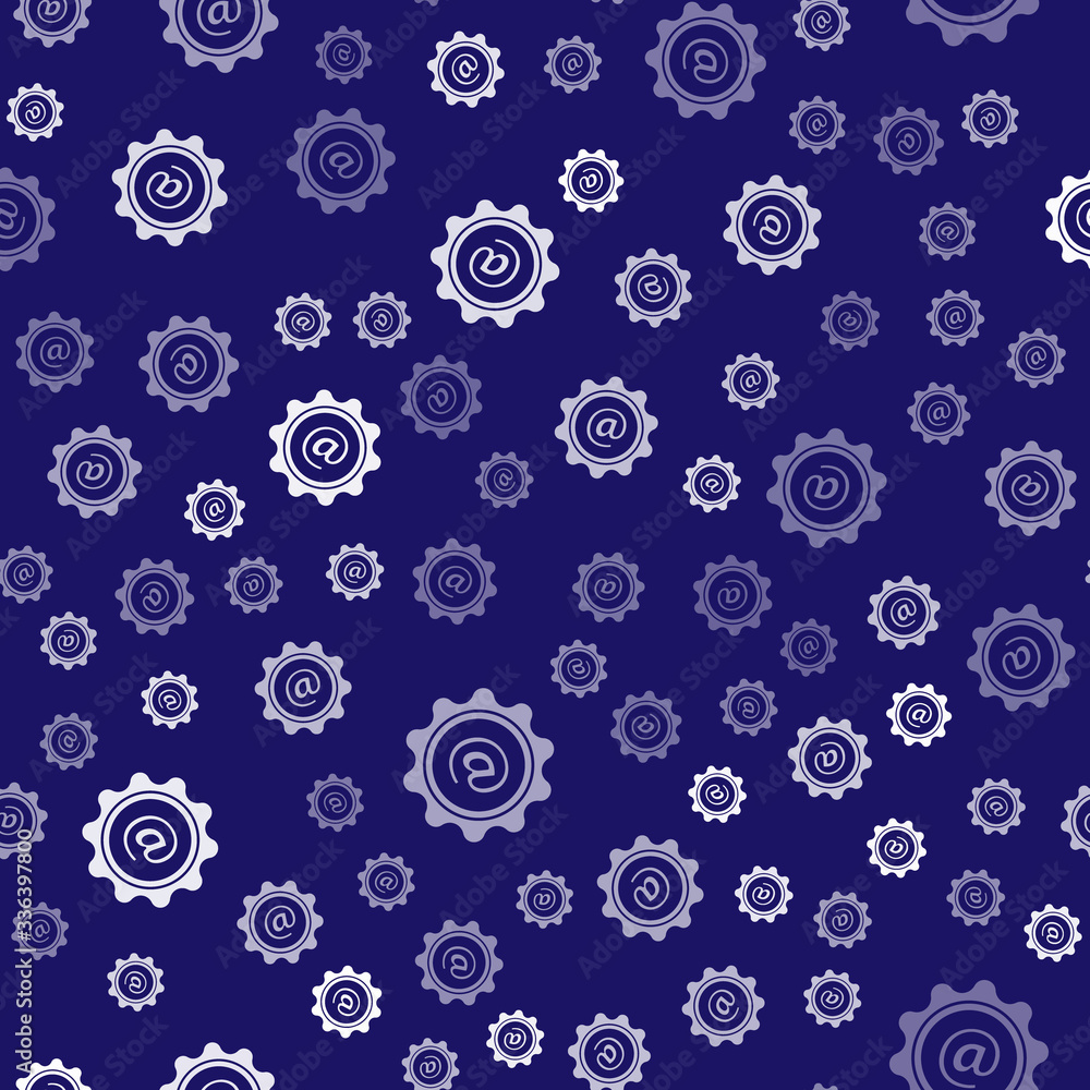 White Mail and e-mail icon isolated seamless pattern on blue background. Envelope symbol e-mail. Ema