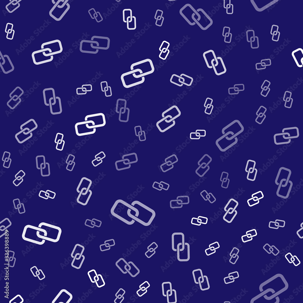 White Chain link icon isolated seamless pattern on blue background. Link single. Vector Illustration