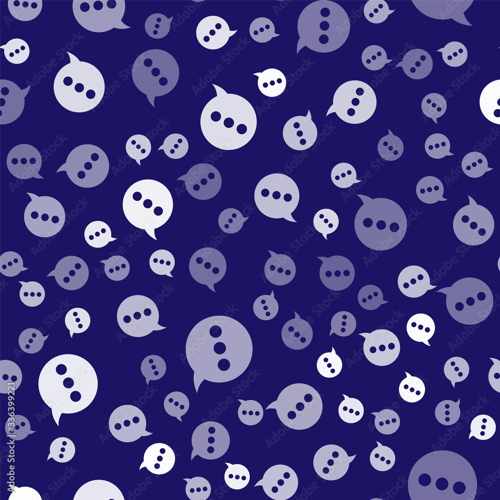 White Speech bubble chat icon isolated seamless pattern on blue background. Message icon. Communicat