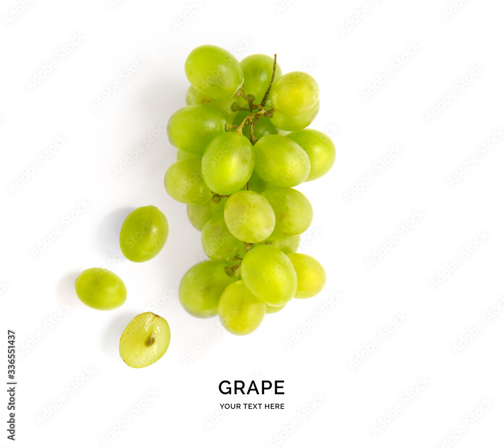 Creative layout made of green grape.  Flat lay. Food concept.