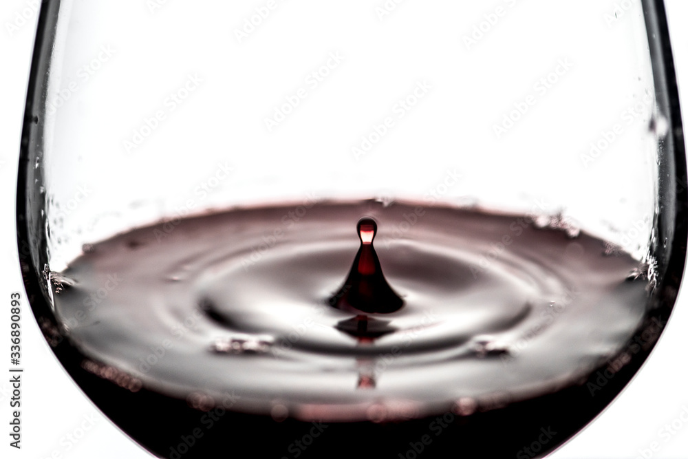 Wine drop in a glass of red wine