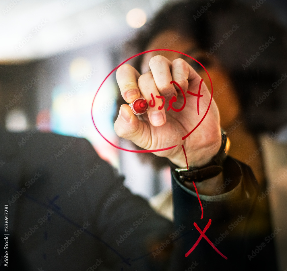 Businesspeople planning on a glass wall