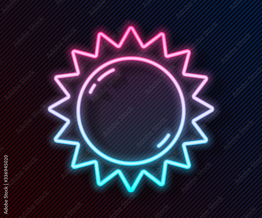 Glowing neon line Sun icon isolated on black background. Summer symbol. Good sunny day. Vector Illus