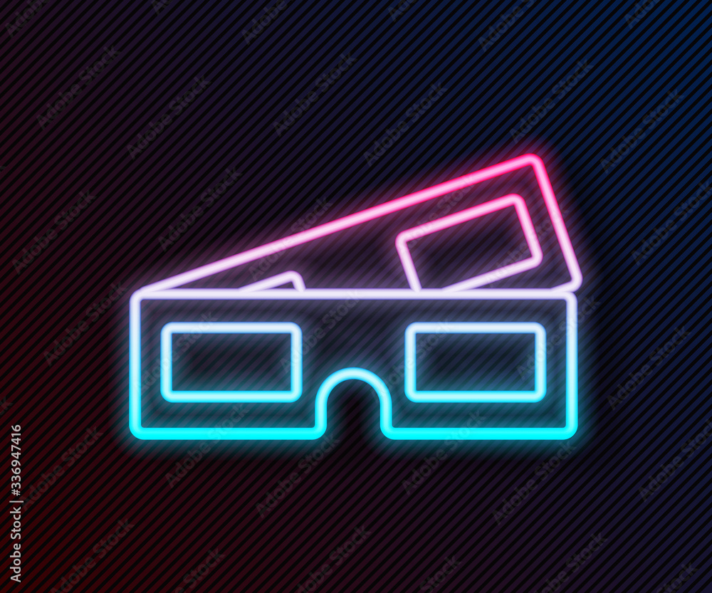 Glowing neon line 3D cinema glasses icon isolated on black background. Vector Illustration