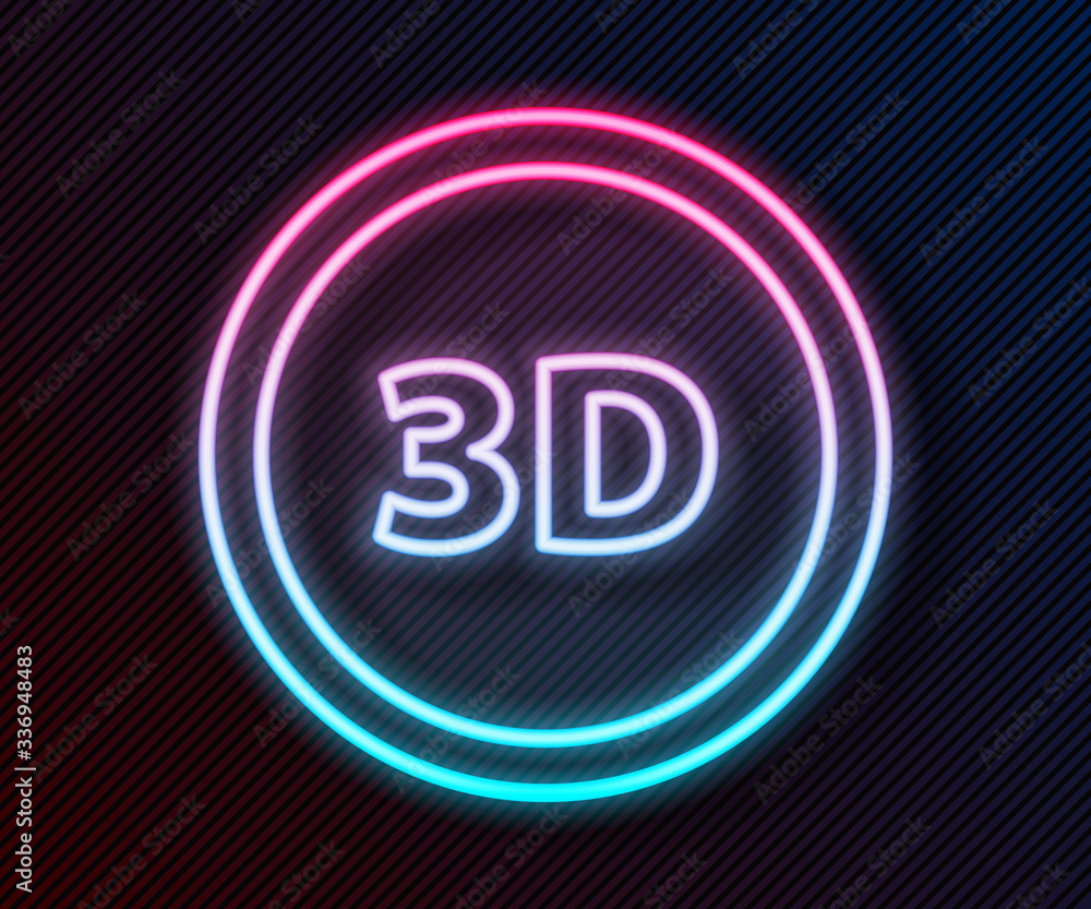 Glowing neon line 3D word icon isolated on black background. Vector Illustration