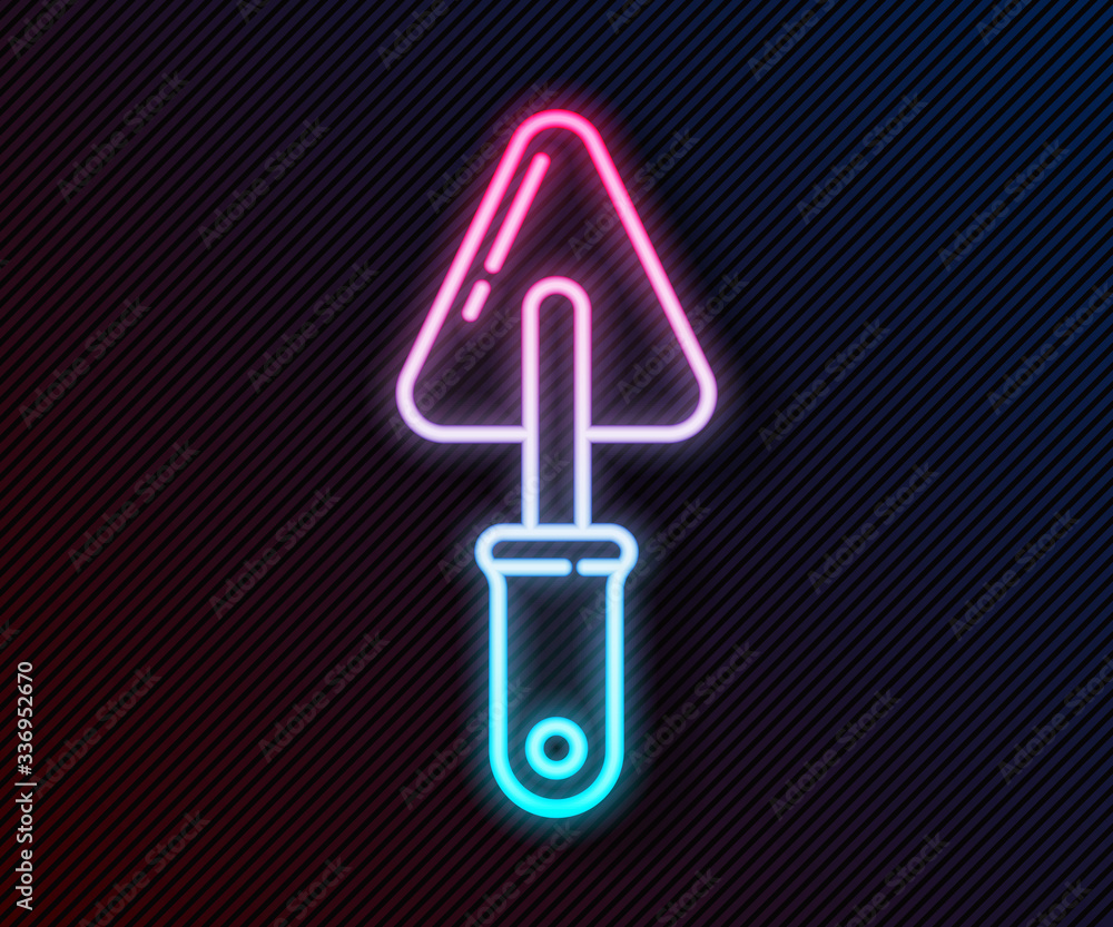 Glowing neon line Trowel icon isolated on black background. Vector Illustration