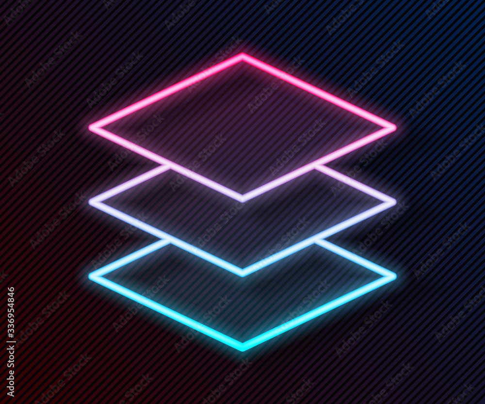 Glowing neon line Layers icon isolated on black background. Vector Illustration