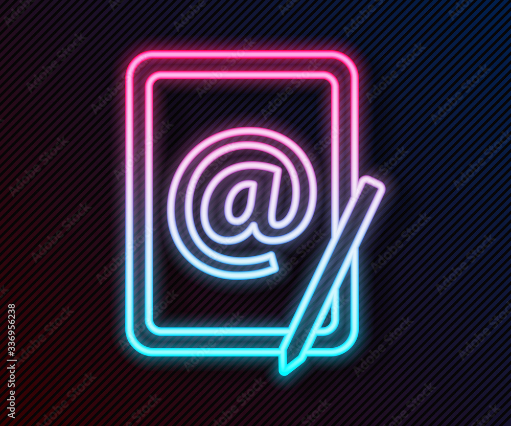 Glowing neon line Mail and e-mail icon isolated on black background. Envelope symbol e-mail. Email m