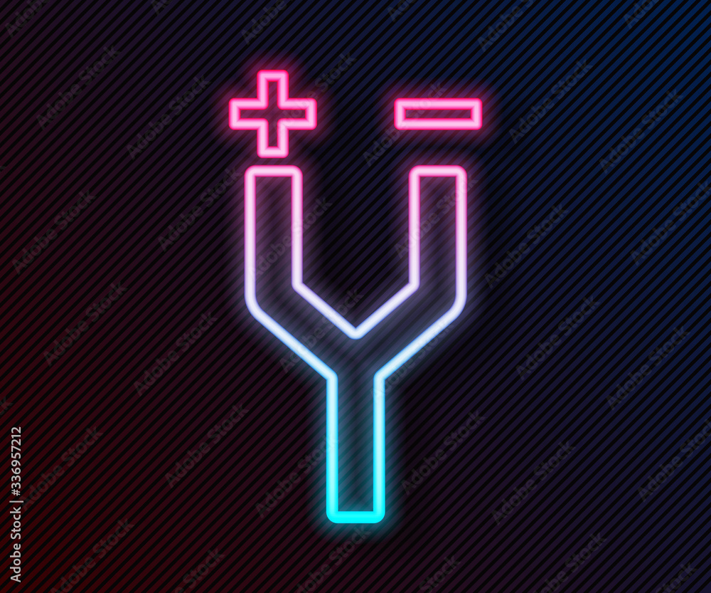 Glowing neon line Electric cable icon isolated on black background. Vector Illustration