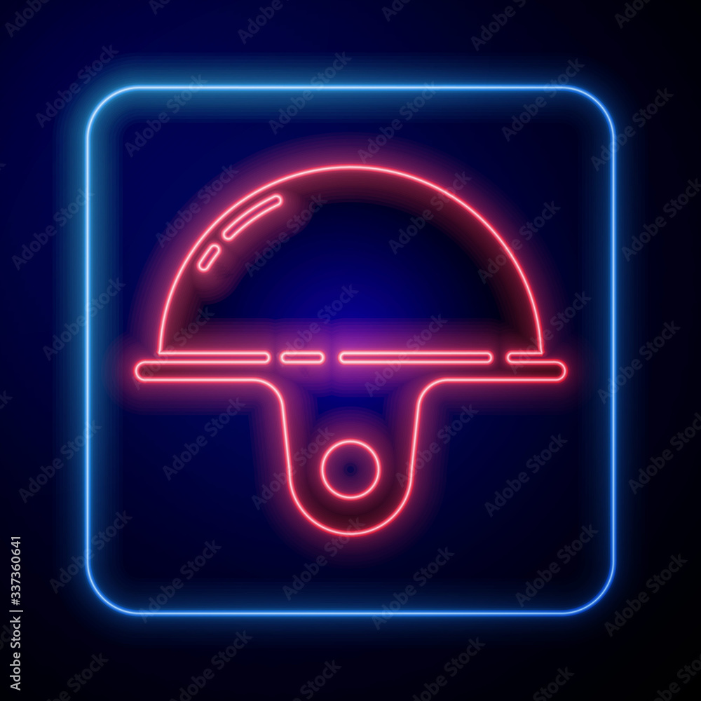 Glowing neon Worker safety helmet icon isolated on blue background. Vector Illustration