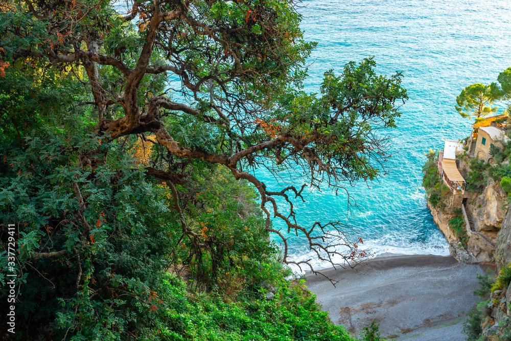 beautiful view of the coast of Positano, Amalfi Coast, Sea