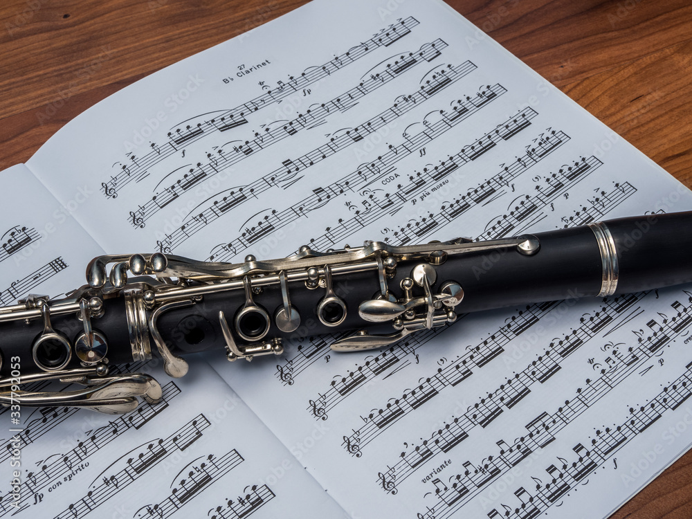 Cropped photo of clarinet over the notes