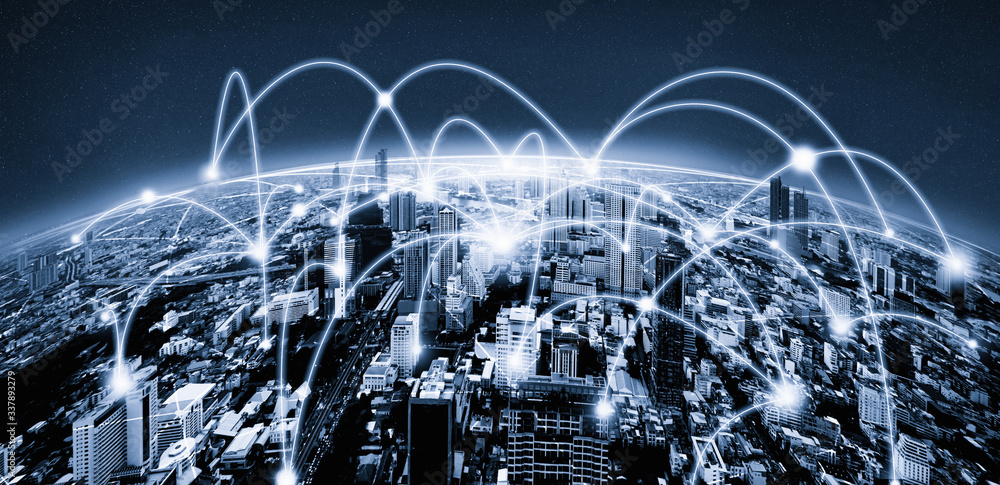 Modern creative telecommunication and internet network connect in smart city. Concept of 5G wireless