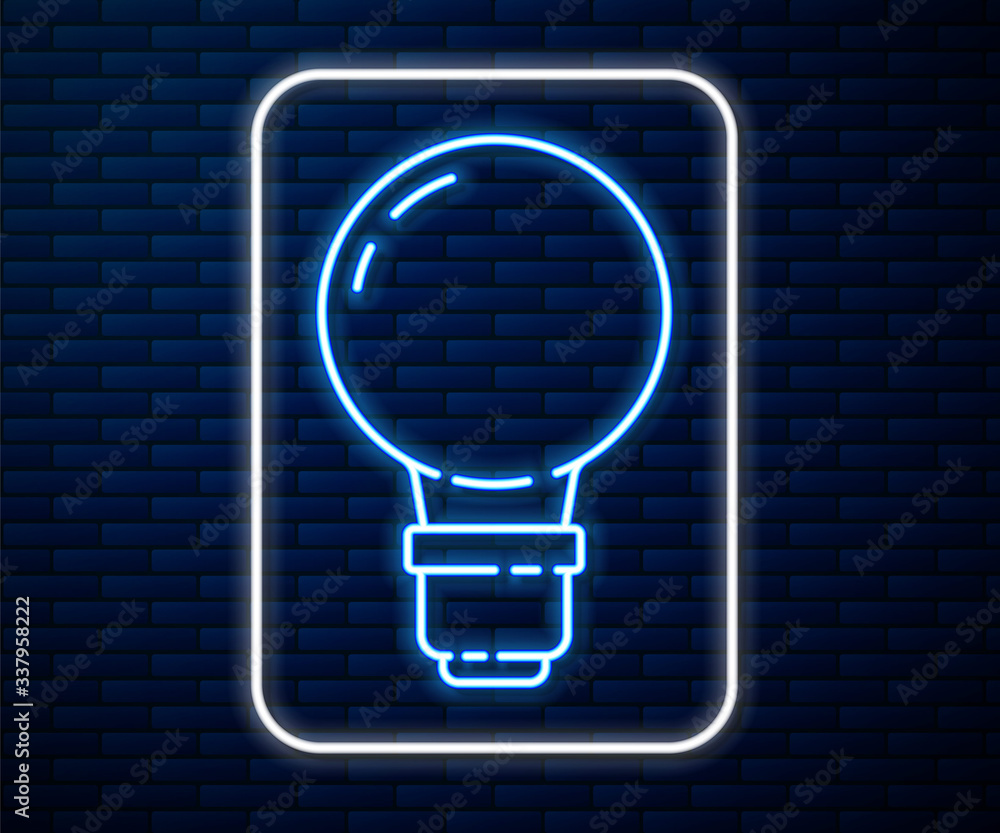 Glowing neon line Light bulb with concept of idea icon isolated on brick wall background. Energy and