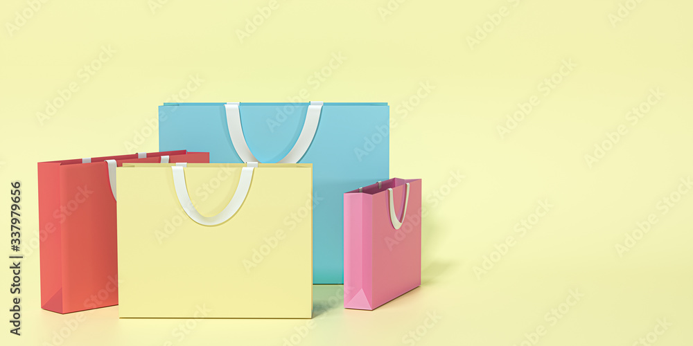 Paper shopping bag, product packaging, 3d rendering.