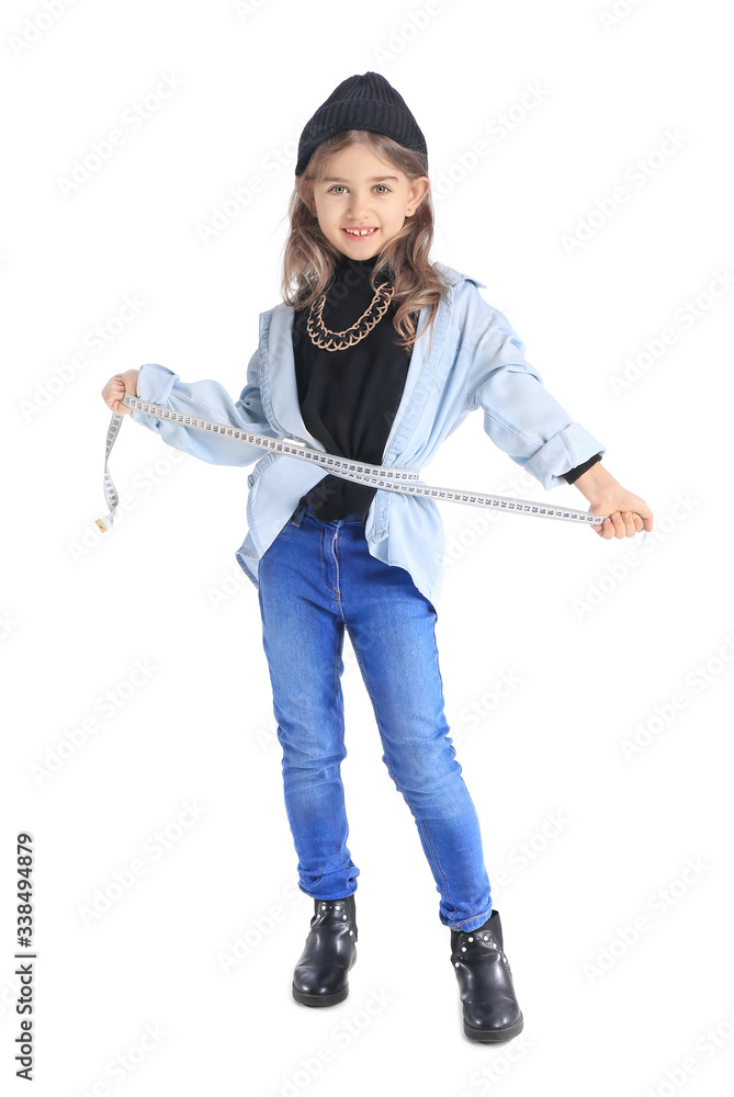 Cute little dressmaker on white background