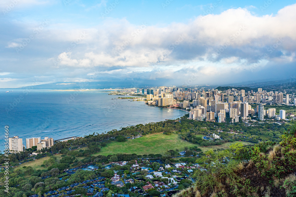 Panoramic Aerial View Of Honolulu From Diamond Head Summit