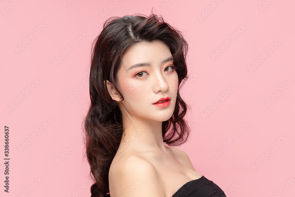 Asian makeup girl in pink background