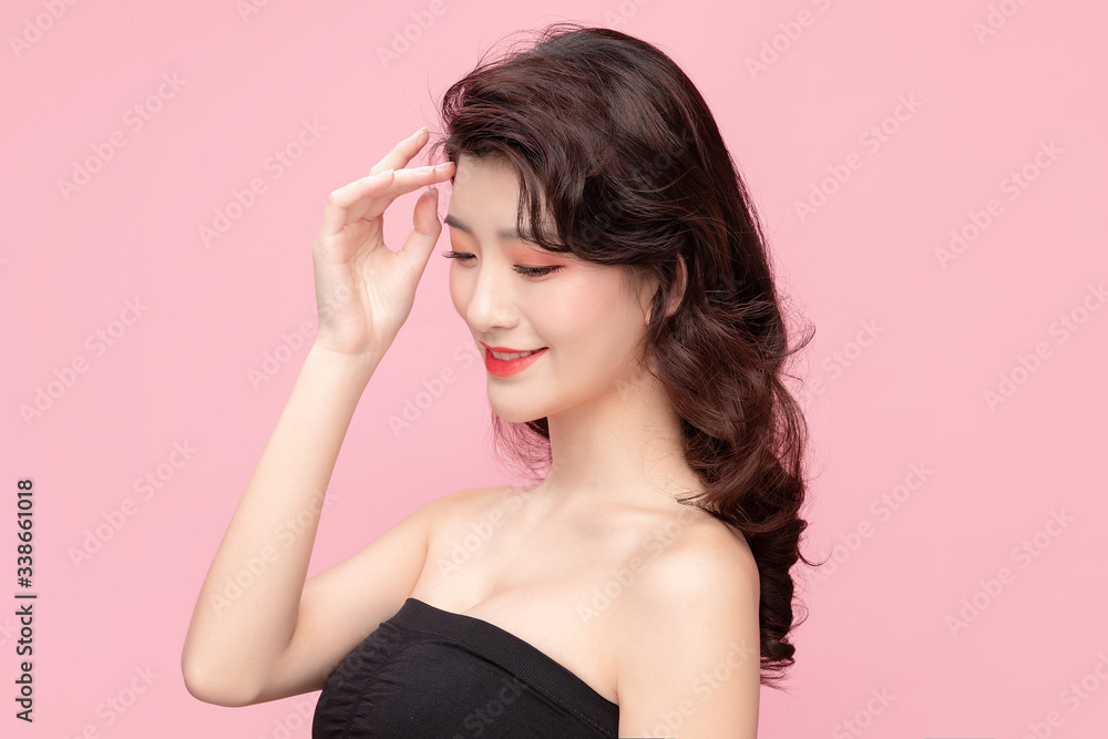 Asian makeup girl in pink background