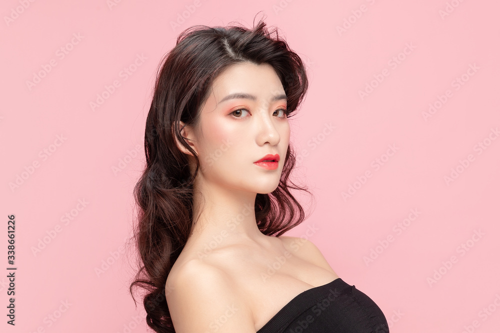 Asian makeup girl in pink background