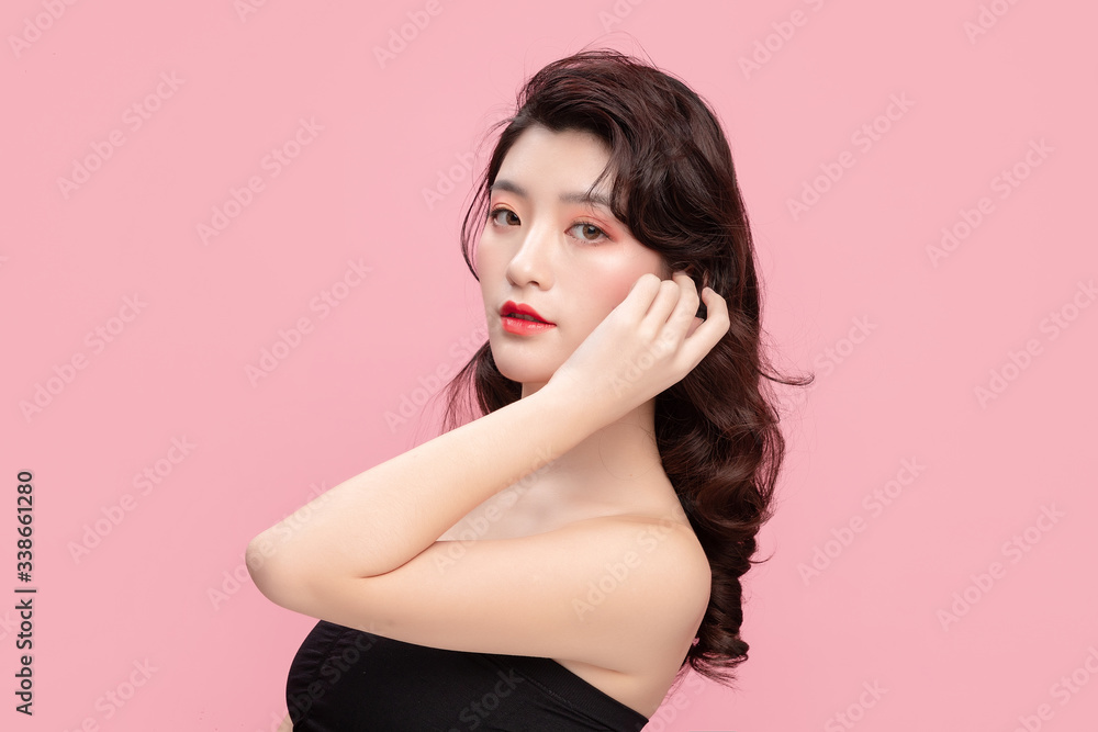 Asian makeup girl in pink background