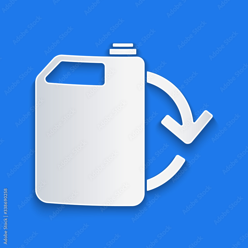 Paper cut Eco fuel canister icon isolated on blue background. Eco bio and barrel. Green environment 